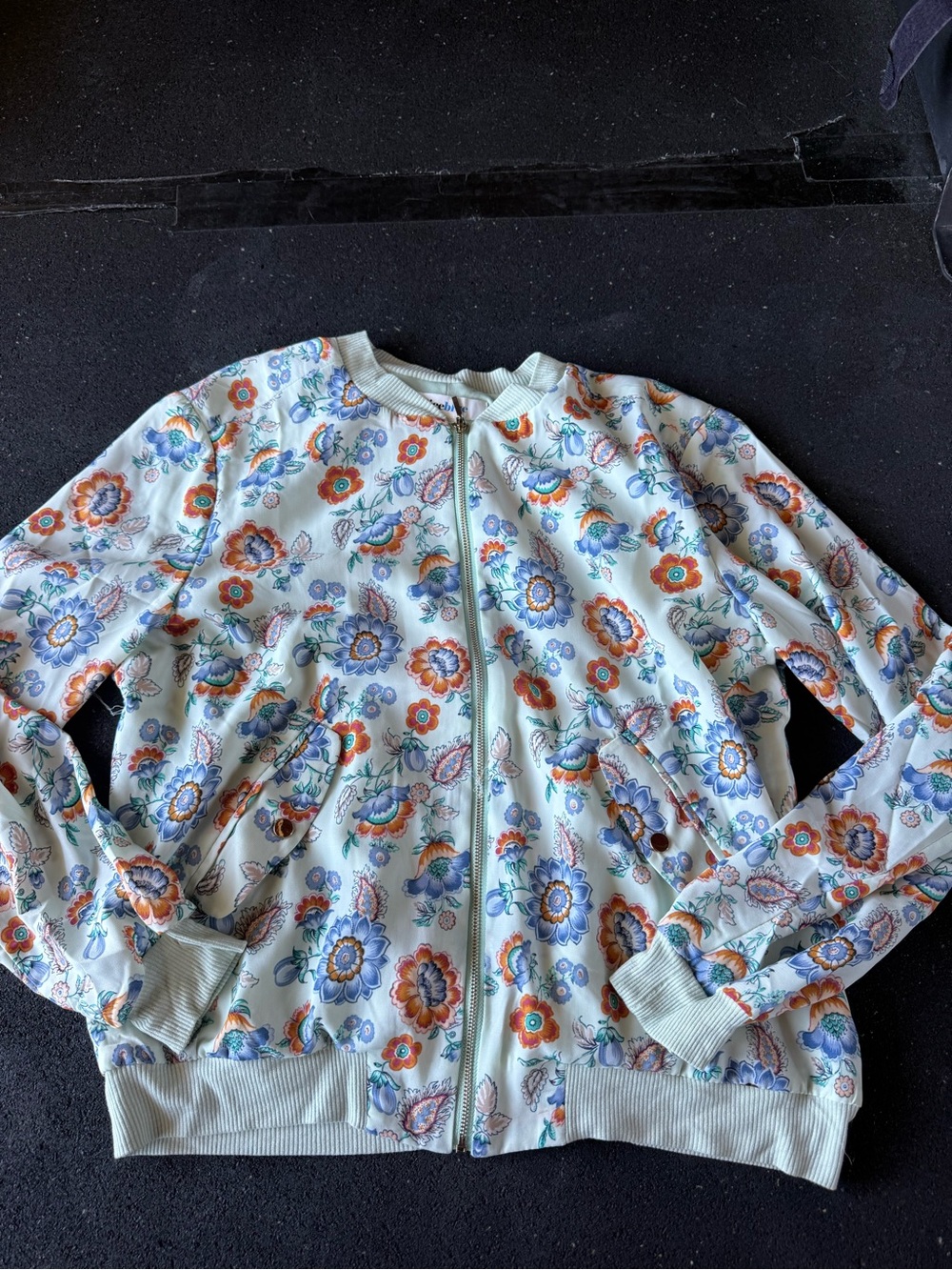 Alice Blue Mint Floral Zip Jacket with Orange & Blue Blooms